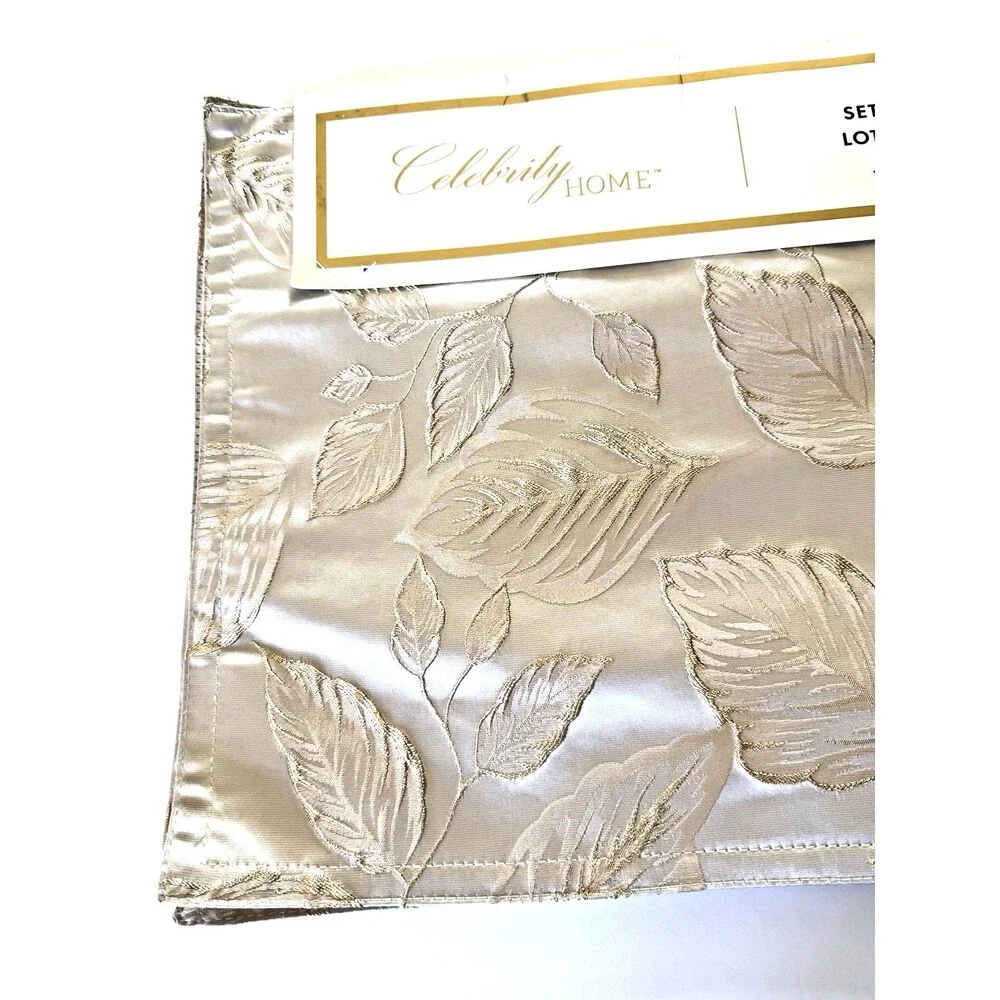 Celebrity Home Table Placemats Gold Embroidered Leaves 13x18 Set of 4
